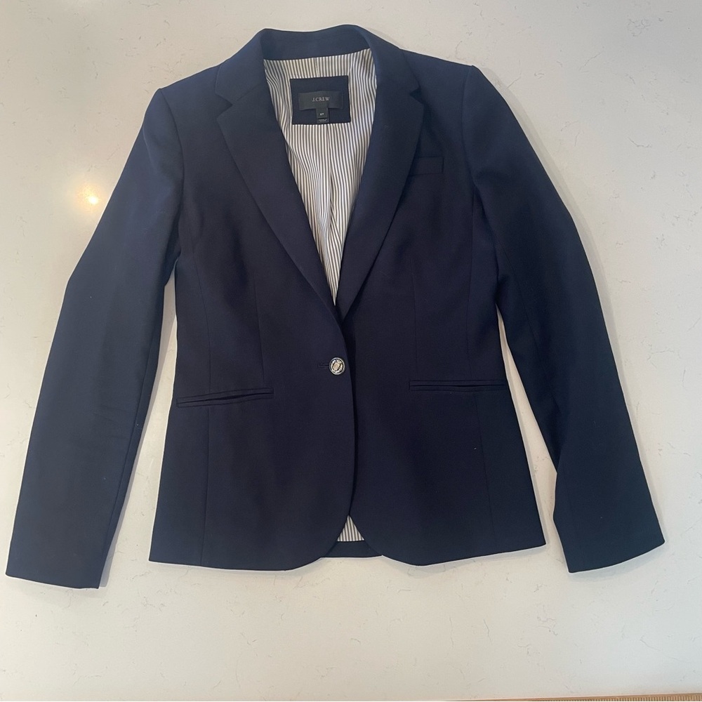 J Crew Blazer Womens 6T Navy Wool Single Button Lined Career Classic‎ Preppy
